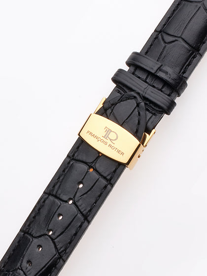 Watch band 24mm black gold folding clasp