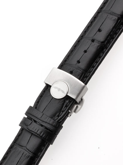 Watch strap 22 mm black folding clasp silver