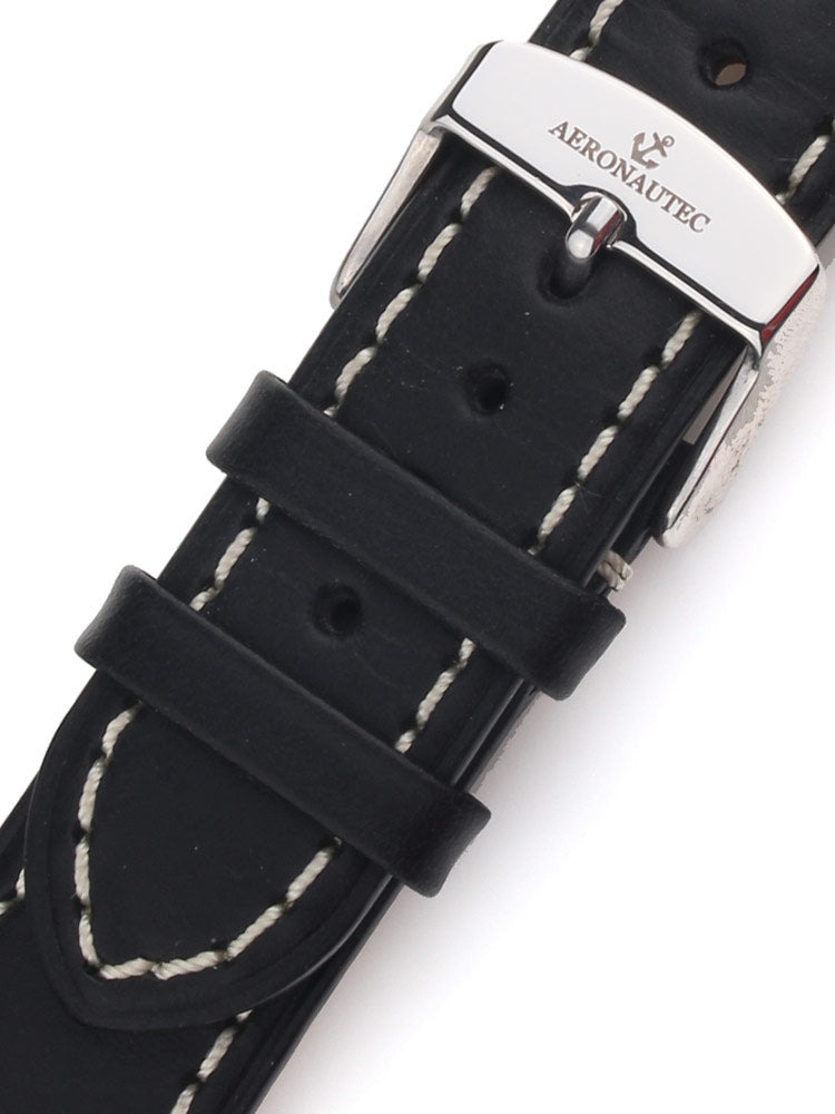 Watch band aviator style 22 x 185 mm black silver buckle