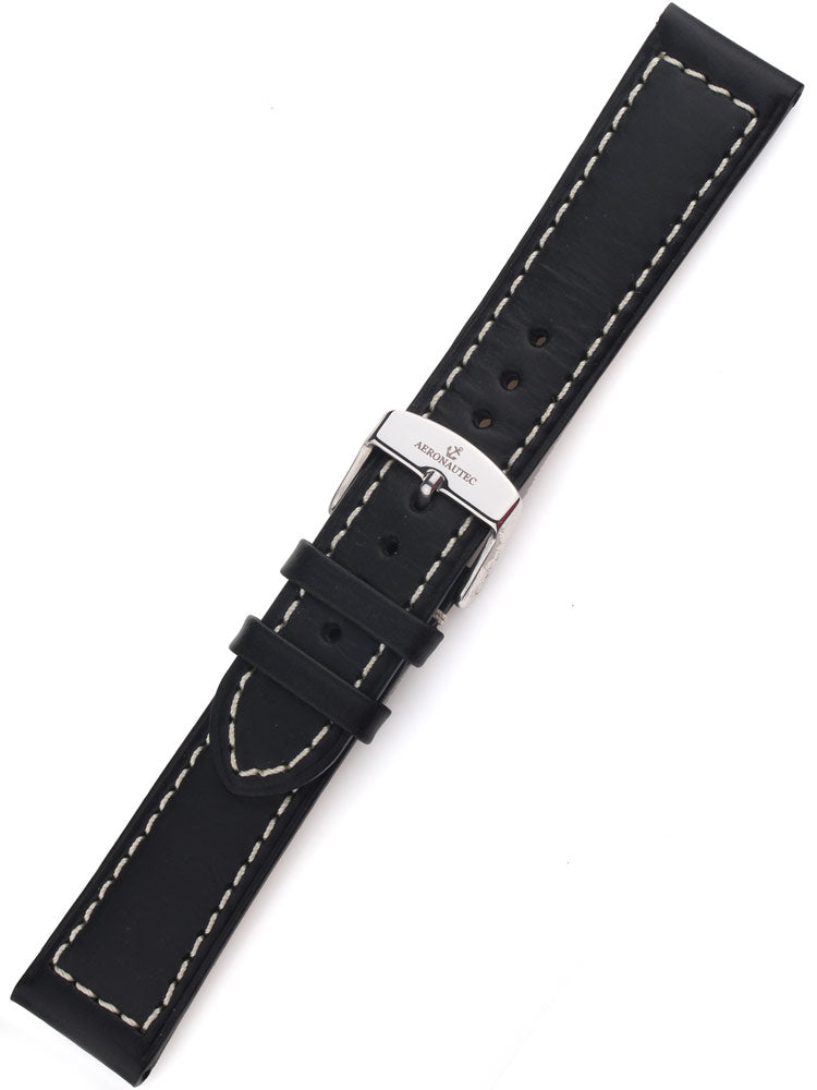 Watch band aviator style 22 x 185 mm black silver buckle