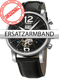 Perigaum Watchband Leather P-1111 black silver clasp 24 mm