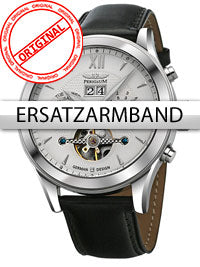 Perigaum Watchband Leather P-1112 black silver clasp 22 mm