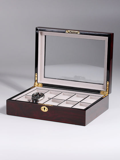 Rothschild watch box RS-2031-DC for 10 watches dark cherry
