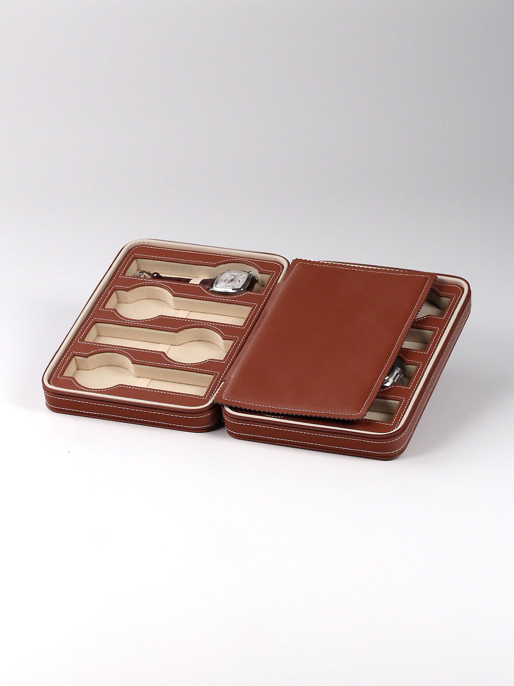 Rothschild watch case RS-3012-8LBR for 8 watches brown
