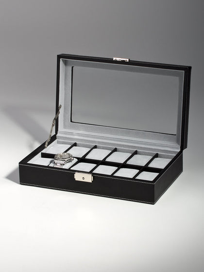 Rothschild watch box RS-1098-12BL for 12 watches black